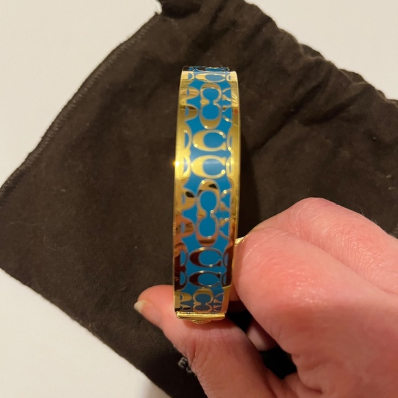 Authentic Coach Gold & Blue Signature Kissing CC’s Bangle Bracelet Small - Picture 5 of 8